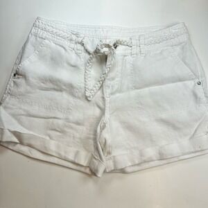 INC International Concepts White 100% Linen Cuffed Shorts Coastal Beach Sz 10